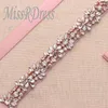 Missrdress Thin Rose Gold Bridal Belt Sash med Crystal Jeweled Ribbons Rhinestones Belt och Sashes för bröllopsklänningar YS857269L