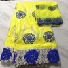 5Yards Wonderful royal blue african Bazin brocade lace fabric and 2Yards french net lace embroidery for dress BZ6-2