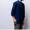 86 nouvelle mode T-shirt hommes coon lin t-shirts trois quarts manches solide col en V coupe ajustée t-shirts Style chinois décontracté hauts