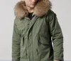 New Arrival Men Snow Kurtki Płaszcze Brown Raccoon Fur Trim Meifeng Marka Khaki Rabbit Fur Lining Army Green Canvas Mini Parkas