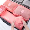 6 PC / sistema de la venta caliente organizadores embalaje del bolso del almacenaje del recorrido del viaje del equipaje de embalaje cubos Conjunto bolsa con la ropa