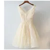 الدانتيل الجديد A-Line Crystal Evening Dresses Style Short Fashion Prom Dresses v Twlar Sconsiveless Decaling HomeComing Hy0008