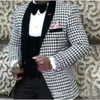 Houndstooth Men 3 Piece Suit Bröllop Tuxedos Utmärkt brudgum Tuxedos med svart sjal Lapel Men Business Prom Blazer (Jacka + Byxor + Tie + Vest) 9