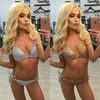 2018 Seksowne cekiny bikinis złote kobiety bandaż bikini ustawione push up wyściełanym pasku kąpielowym Backless Brazillian Summer