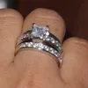 Wholesale Professional Claw setting Jewelry 925 sterling silver White sapphire Princess Cut Simulated Diamond Wedding Bridal Women Ring gift