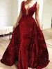 Sexy Sparkly Sequined Prom Dresses Deep V-Neck Appliques Sleeveless Mermaid Party Dress Glamorous Stylish Saudi Evening Dress With Overskirt