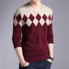 Marka Erkek Kaşmir Yün Sweater Sonbahar Kış İnce Fit Altaklar Argyle Desen V-Neck Çekme Homme Noel