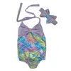 Dzieci Mermaid Swimwear Swimwear Bowplage + Bow Swimwear 2 Sztuk / Zestaw Kreskówki Mermaid Bikini Dzieci One-Piece Swimsuit 4 Wzory