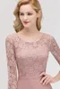 Nieuwe Mode Dusty Rose Chiffon Bruidsmeisjekleding Ronde Hals Kant Applique Lange Mouwen Bruidsmeisje Jurken HY4261