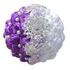 Artificial Wedding Bouquets Handmade Ribbon White Purple Roses Flowers Pearls Crystal Bridal Wedding Bouquet Bridesmaid Wedding Accesories