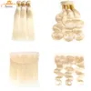 613 Straight Body Wave Menselijk Haar Weeft Onverwerkte Braziliaanse Menselijk Haar 613 Blonde 3 Bundels met Frontale Sluiting Dhgate Best Selling Item