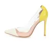 2018 Patent Leather White Gold Sliver Sliver Nagie Cienkie Pompy Heel Heel PlexIglass Clear Pvc Party Shoes Spiczaste pół-Sapatos Feminin