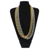 Hip Hop Bling Iced Out Diamante simulato 15mm 18-30 pollici Collana a catena a maglia cubana Gioielli in argento dorato