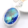 Luckyshine 6Pcs/Lot 925 Silver Plated Oval Mystic Topaz Rainbow Pendant Necklace Vintage Women Pendants Jewelry 12*15mm