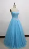 New Light Sky Blue Bridesmaid Dresses Sweetheart för bröllop Lace Tulle Long Plus Size Maid of Honor Grows Hög kvalitet