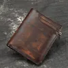 Hommes en cuir véritable tanné portefeuille à deux volets pochette sac d'argent poche à monnaie multi-cartes porte-clip mâle court sac à main1