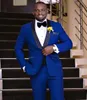 Yeni Designe Bir Düğme Kraliyet Mavi Damat Smokin Mükemmel Groomsmen Erkekler Resmi Takım Elbise İş Balo Suit Özelleştirmek (Ceket + Pantolon + Kravat) NO; 55
