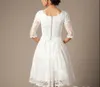 Robe de Noiva ivoire Vintage dentelle courte robes de mariée modestes avec demi manches 1/2 longueur au genou réception informelle robe de mariée manches