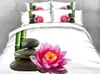 Bettwäsche-Sets Oldeny 3 Teile pro Set Spa-Stil Bambus-Lotus-Blume und schwarze Felsen auf weißem Bettbettblatt 3d