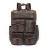 Man Vintage Genuine Leather Canvas Backpack Luxury Oil Waxed Outdoor Waterproof Travel Luggage Bag Rucksack Business School Bag