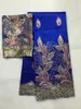 5 metros bonito azul royal tecido de renda africano George com design de lantejoulas de malte e 2 jardas renda líquida para roupas JG29