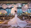 Abiti da sposa a sirena sudafricana Applicazioni in pizzo Plus Size Maniche lunghe trasparenti Abiti da sposa Abiti da sposa in raso Sweep Train2356