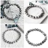 Gray Striped Natural Stone Beads Bracelet Cooper Buddha Men's Gift Charm Yoga Bead Bracelet