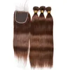 4 braunes menschliches Haar Schuss mit Spitzenverschluss Silky Straight Human Hair Webs mit Spitzenverschluss braunes Haarverlängerung 4pcslot6275289