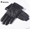 Gours männer Echte Leder Handschuhe Echtes Schaffell Schwarz Touchscreen Handschuhe Taste Mode Marke Winter Warme Fäustlinge Neue GSM0289Z