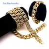 Hip Hop Landed Out Zestawy Biżuterii 24K Pozłacane Pełna Diamond Naszyjnik Bransoletka 2 sztuk Zestaw Mężczyźni Miami Cuban Link Chain Bling Bling Accessory