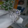 Choucong ブランドサイズ 5-10 ジュエリーダイヤモンド 925 スターリングシルバー婚約結婚式の王冠リングセット女性男性のための