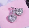 Brand New Luxury Jewelry 18KT White&Rose Gold Filled Pave Full White Sapphire CZ Diamond Women Drop Earring For Lovers' Gift 227e