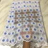 5 Yards/pc Fashion white flower and fuchsia embroidery french net lace with beads for african mesh lace fabric for dress BN90-8