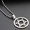 1pcs Stainless Steel Hexagon Six-pointed Star Magic Symbol Necklace Israel Emblem Necklace Geometric Round Overlapping Triangle Necklace