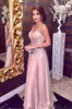 Sexy Crystal Kralen A Line Avondjurken Pailletten Kralen Elegante Blush Roze Lange Galajurken goedkope Partij Gowns2118