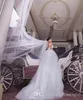 Vestido de bola de renda Apliques de vestido de miçanga de pérolas de ombro Tule de camada de pérolas Veja através de vestidos de noiva de trem da cintura, vestidos de noiva