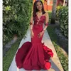 Jewel Dark Evening Dresses Long Illusion Sleeves Mermaid Red Carpet with Applique Back Zipper Custom Made Formal Party Gowns