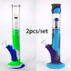 2pcs/Detachable Unbreakable Strong Silicone Hookah Water Pipe Bong Rig double glass filter bowl silicon oil dab rig for smoking 420