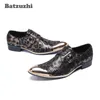 Batzuzhi Lüks El Yapımı Erkek Ayakkabı Zapatos Hombre Metal Sivri Burun Toka Deri Ayakkabı Erkekler Örgün Elbise Ayakkabı İş Parti