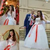 Gorgeous Beaded Sweetheart Wedding Dresses With Orange Sash Plus Size Women Bridal Gowns Custom Made Floor Length Wedding Vestidos