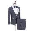 Gloednieuwe Navy Blue White Point Bruidegom Tuxedos One Button Side Vent GroomsMen Blazer Excellent Men Business Prom Pak (Jacket + Pants + Tie + Vest) 6