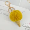 Ice Cream Key Chain - Cute Faux Fur Pom pom Keychain imitation Rex rabbit hair ball Car Key Ring For child Birthday Gift