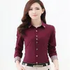 Europa rusland lente herfst vrouwen carrière slijtage kantoor blouse tops shirt lange mouw rood wit Koreaanse dame slanke katoen mengsel formele werkkleding