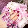 Fashion pearl pink rhinestone Large butterfly rings For women exaggerated gem open bridal wedding silver finger ring ladies