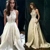 2 Pieces Boho Wedding Dresses Bridal Gowns 2021 A Line Sweep Train Halter Lace Applique Illusion Bodice Long Beach Bride Dress Plus Size