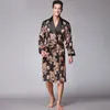 Kaffe och Navy Blå Män Silk Robes 2016 Man Senior Satin Sleepwear Sommar Lång Paisley Mönster Robe Set Långärmade Nattklänning