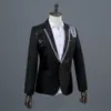 ブラックホワイトクリスタルメンジャケットファッションスパンコールスリムコートシンガーホストグループコーラスステージ衣装ウェディングウエディングパーティーマスターパフォーマンスコスチューム