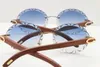 Hochwertige Mode-Vintage-Brille, heiße randlose Sonnenbrille, runde Linse, neu, 8200761, geschnitzte Linse, Dekor, Holzrahmen