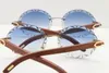 high quality Fashion Vintage Glasses Hot Rimless Sunglasses Trimming Lens Round New 8200761 Carved Lens Decor Wood frame