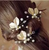 Épingles à cheveux de mariage faites à la main, accessoires de mariée, perle, feuille d'or, cristal, épingles à cheveux, peigne